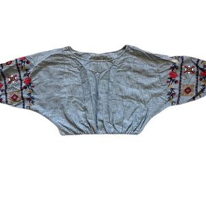 ❤️ GAP DENIM DOMAN EMBROIDERED SLEEVE TOP SIXE XS